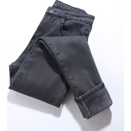 Winter Woman High Waist Jeans Feece Warm Thickened Slim Stretch Denim Trousers Female Pants Plus size