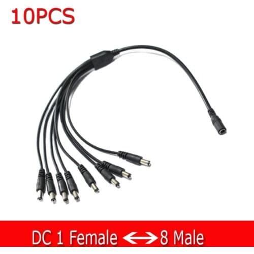 10pcs DC 1 to 8 Power Splitter Cable Cord For CCTV Camera LED, DC Cable 1 Female to 8 Male 5.5*2.1mm Kaycube