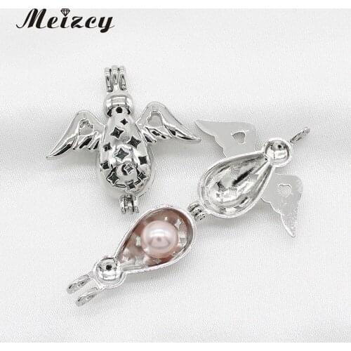 10pcs Silver Penguin Angel Pearl Cage Pendant Perfume Essential Oil Diffuser Cage Lockets Necklace Charms for Oyster Pearl