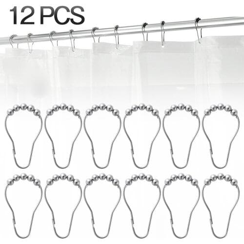 12pcs Practical Bath Rollerball Shower Curtain Hooks Glide Rings Convenient Home Accessories