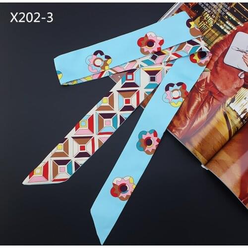 120cm Fashion Scarf 2021 New Print Women Silk Scarf Luxury Brand Head Scarf Foulard Bag RibbonsSmall LongScarves female bow ties