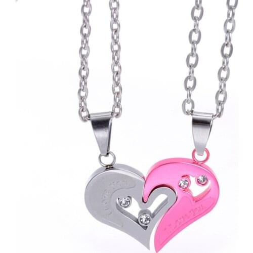 2pcs 1pair Matching Lovers Relationship Stainless Steel Pendant Puzzle Couple Necklaces for Valentine Girl Friend Gift