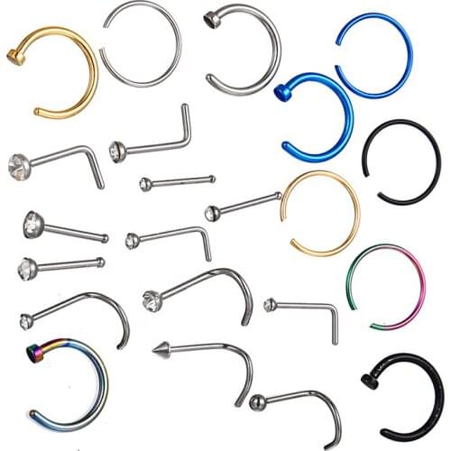 22pcs Mix U L Shaped Fake Nose Ring Hoop Septum Rings Stainless Steel Nose Piercing Fake Piercing Oreja Pircing Jewelry