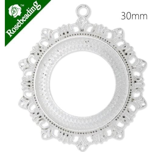 30mm Silver plated round Zinc Alloy Cabochon Base Setting Pendants,cabochon bezel settings,sold 10pcs/lot-C4420
