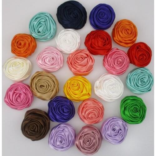 40pcs/lot 2" DIY Decorative Satin Rolled Rosettes Fabric Flower Girls Boutique Hair Rose Flowers Accessories wedding Ornaments