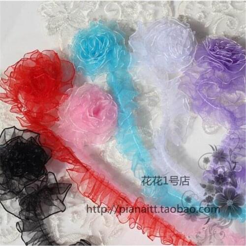 5Yards Transparent glass yarn lace chiffon lace trim handmade Fold DIY flowers lace materials accessories 2color options 2.5cm