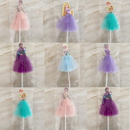 6pcs/Lot Frozen Elsa Anna Princess Cake Cupcake Toppers Cake Flag Girls Birthday Party Decoration Anniversaire Cake Supplies