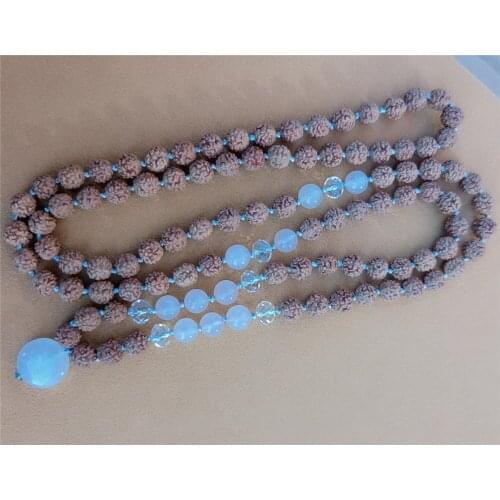 8mm Rudraksha 108 Beads Tassel Knotted Necklace Chic Elegant Chakra Handmade Healing Colorful Pray Buddhism Lucky Wrist Cuff