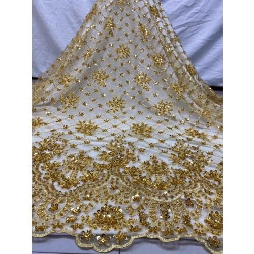 Heavy Handmade Bead Embroidery For Christmas Party African Lace Fabrics French Tulle High Quality Sequins Design Nigeria Mesh