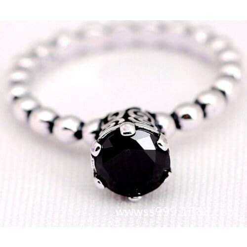 Authentic S925 Ring Black Bubble Rings For Women Wedding Party Gift fit Lady Fine Jewelry