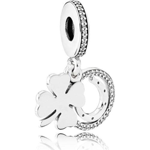 Authentic S925 Sterling Silver DIY Jewelry Lucky Day Dangle Charm for Women Bracelet Bangle Girl Gift Clear CZ Bead