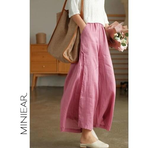 Cotton and Linen Pants Womens Summer 2021 New Thin Section High Waist Large Size Split Wide Leg Pants Nine-point Pants