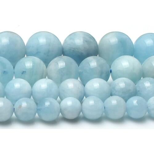 6/8/10/12mm Natural Aquamarines Stone Beads Round Loose Spacer Beads For Jewellery Making Bracelet Necklace 15inch/strand