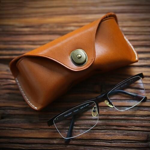 Genuine Leather Eye Glasses Case Cowhide Vintage Handmade Hard Eyewear Accessories Sunglasses Spectacles Box Bag Holder Men Male