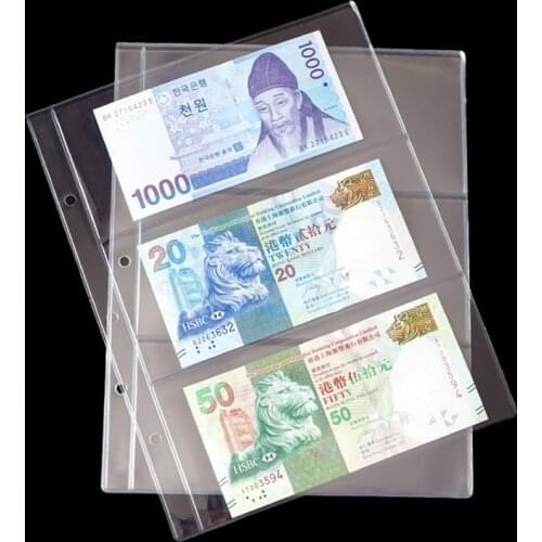 1 Album Pages 3 Pockets Money Bill Note Currency Holder PVC Collection 180x80mm