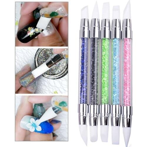 Nail Art Rhinestone Crystal Brush Silicone Carving Painting Pen DIY Dual-head Emboss Sculpture Hollow Engraving Manicure tools
