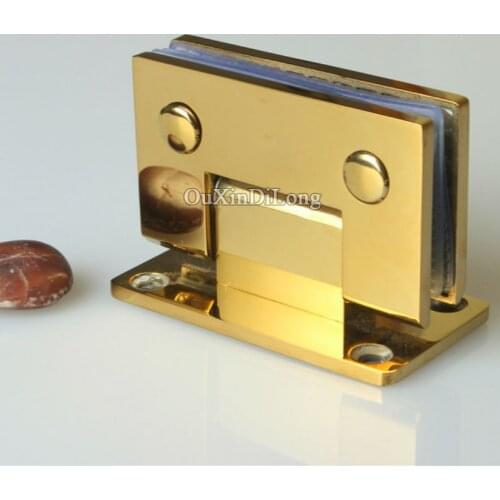 HOT 2PCS Stainless Steel Titanium Gold Frameless Shower Glass Door Hinges 90 Degree Wall to Glass Fixed Clamps Holder Brackets