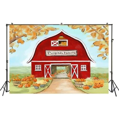 HUAYI Photography Backdrop Cartoon Watercolor Barn Farm Photo Background Pumpkins Patch Birthday Party Child Backdrop W-3650