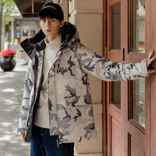 Camouflage Hooded Down Jacket Mens Winter New Trendy Handsome Overalls Jacket Fashion