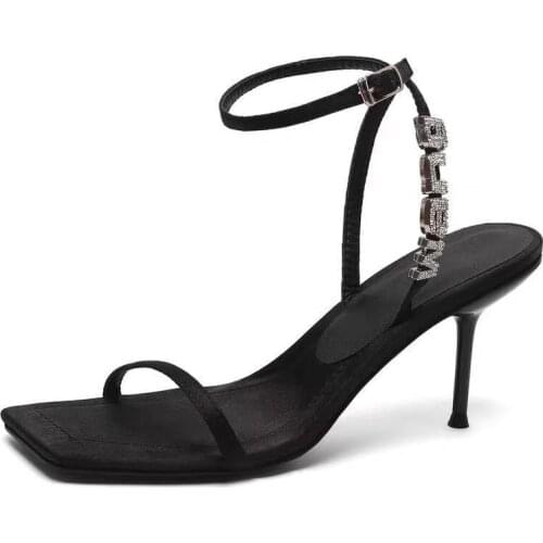 Kmeioo fashion Luxury brand Summer Sandals Women Sexy party Hollow Peep Toe High Heels Shoes rhinestone thin heel