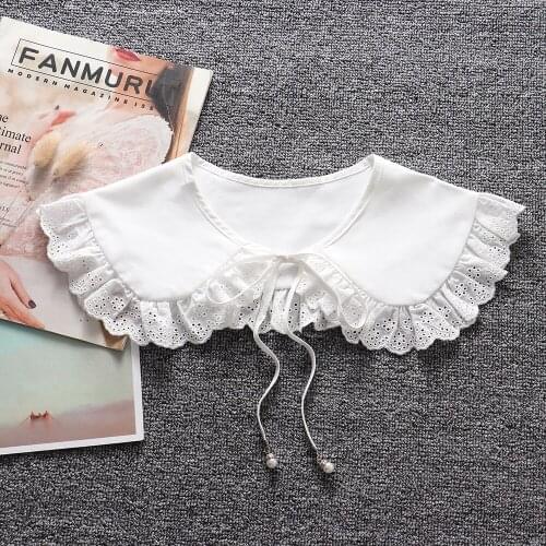 Korean Sweet Fake Collar For Women Lace Flower Embroidery False Collar White Detachable Collars Women Shawl Wrap