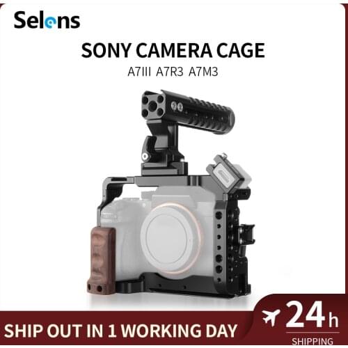 Selens a7iii a7r3 a7m3 Camera Cage Rig For A7III A7R3 A7M3 Cold Shoe Mount with Aluminum Top Handle Grip Pearwood handle