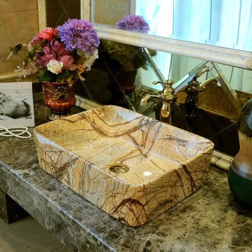 Square Bathroom sinks bowl vanities chinese Art Counter Top ceramic antique wash basin sink