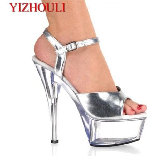 Summer 15cm sexy super high heel crystal shoes, performance/star/model shoes, wedding banquet sandals