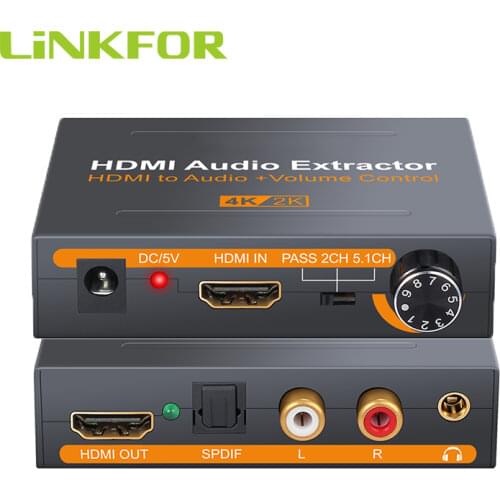 LiNKFOR 4K Ultra HD 3D HDMI 2.0 Audio Extractor Splitter HDMI to Optical TOSLINK SPDIF + 3.5mm Headphone Stereo Audio Converter