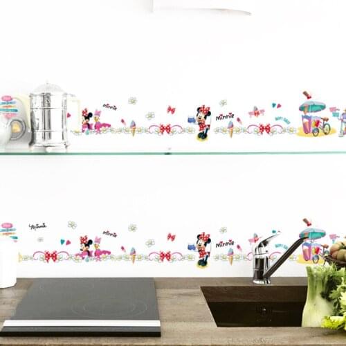 Lovely Mickey Minnie Pattern Wall Stickers For Girls Bedroom Home Decor Diy Cartoon PVC Skirting Line Mural Art Kids Wall Decals