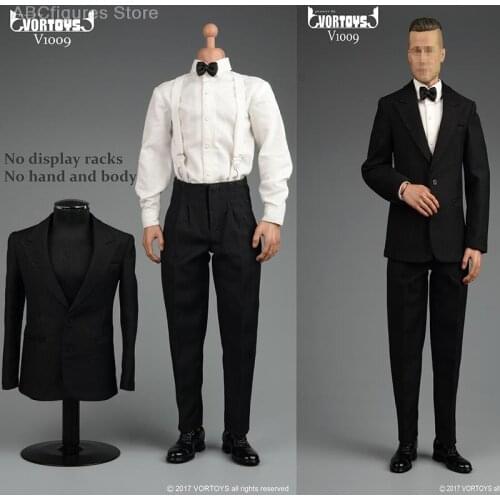 V1009A Male 1/6 Scale Formal Black Business Gentleman Suits Fit 12" Figure Body