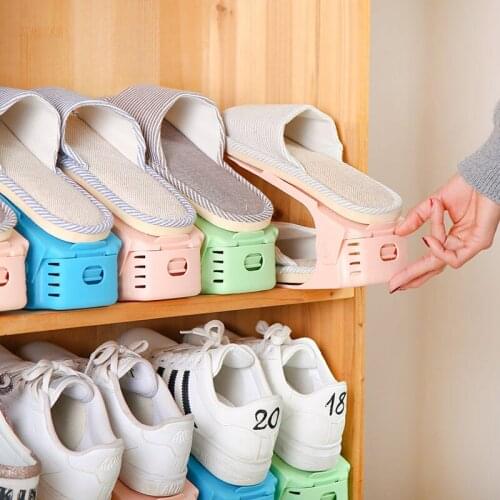 8/10Pcs Shoe Organizer Double Shoebox Rack Adjustable Space Saving Range Shoe Storage Shelf Slot Save Space Closet Range Shoes