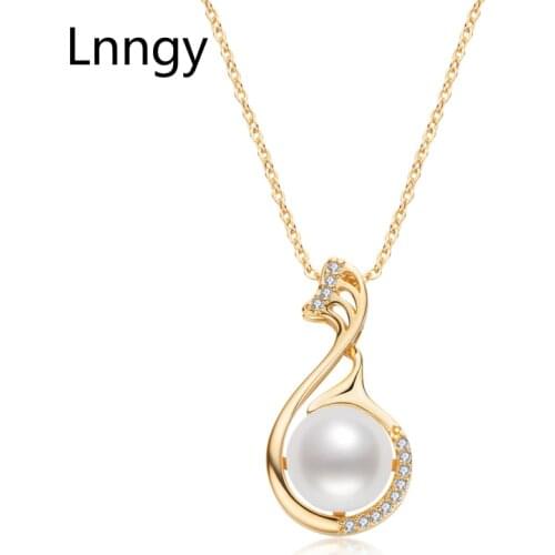 Lnngy 14K Gold Filled Chain Necklaces Gold-Plated Pendant Collar 9.5-10mm Natural Freshwater Pearl Necklace Women Pearl Jewelry