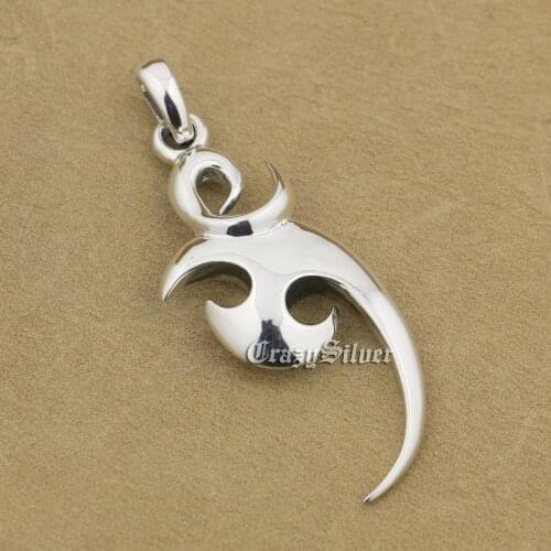 925 Sterling Silver Crescent Pendant Mens Biker Rocker Punk Pendant 9V016