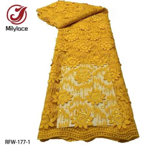 Latest African Embroidered 3D Flowers Lace Fabrics with Sequins Nigerian Net Lace French Tulle Lace Fabric for Party RFW-177