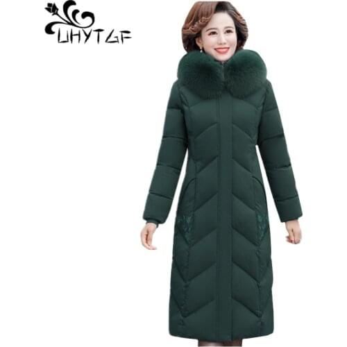 UHYTGF Down jacket women 2020 Winter Coat Mid-length Thicken Cold Warm Outerwear Parker Female Casual 5XL plus size jackets 1295