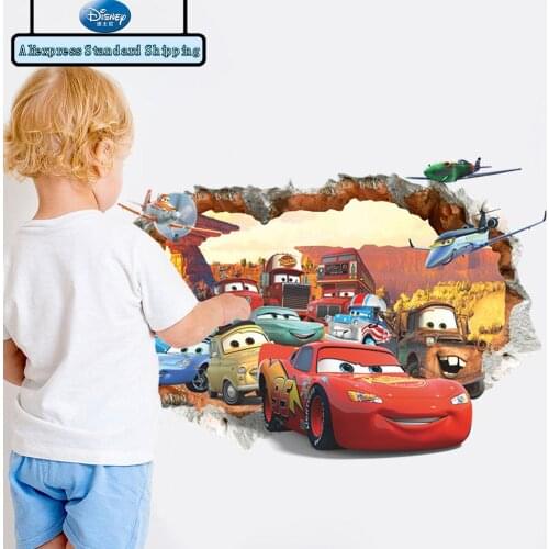 Cartoon Cars Racing Wallpaper Stickers Realistically Track Hole Passing 3D Self Adhesive Wall Sticker for Kids Room Home Decor