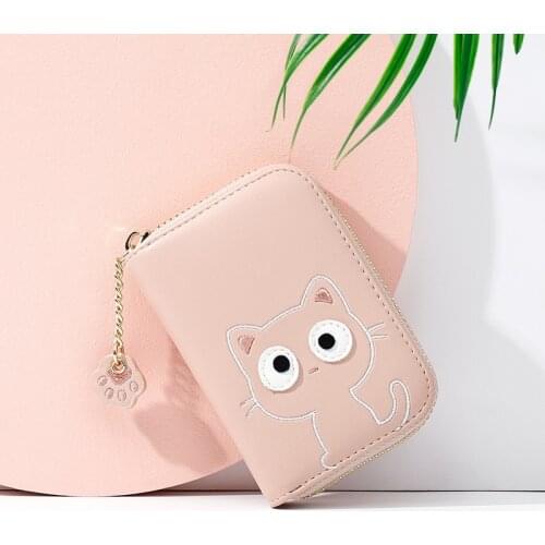 Cute Cartoon Cat PU Leather For Women Standard Short Wallet Girls Zipper Coin Purse Key Wallet For Female Daily Clutch Purse New
