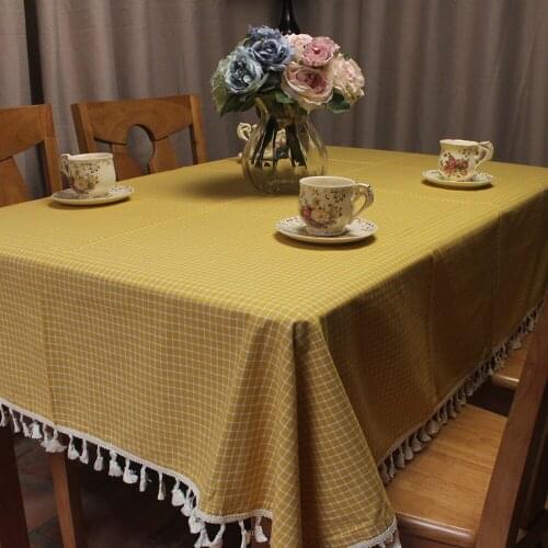 CURCYA Yellow / Ice Green Plaid Tablecloth for Tea Tables Japanese Style Check Pattern Table Cloth Home Decorative Table Covers