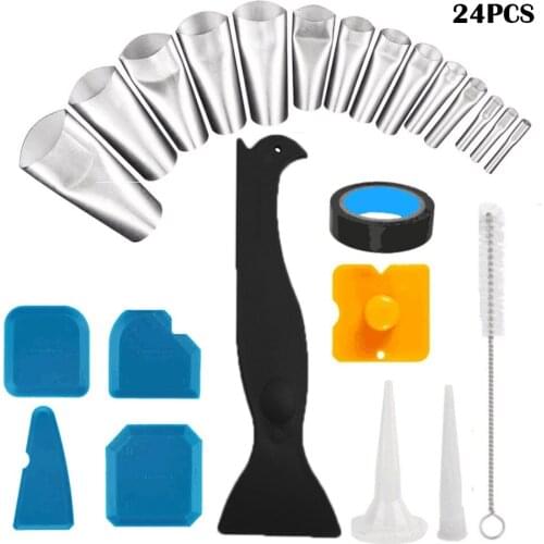 24 PIECE 2-in-1 internal and external corner scraper, bathroom window sealant caulking and coating nozzle glass scraper tool