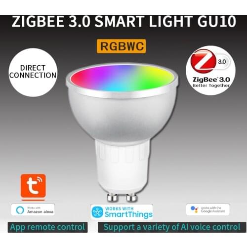 Tuya Zigbee 3.0 GU10 Smart LED Light Bulb 5w RGB+CW Smart Bulb App Remote Control RGB Light Lamp For Alexa Echo / Google Home