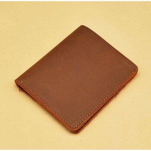 Vintage Cow Leather Men Wallets Handmade Genuine Leather Short Wallet for Man No Zipper Note Compartment Money Bag