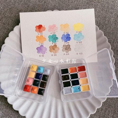 Japanese original Holbein watercolor paint 12 colors 0.3/ 0.5/0.8 /1.5ml tin box acuarelas palette art supplies