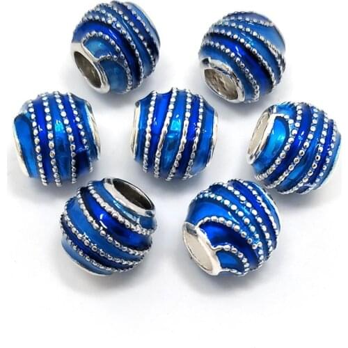 YIQIFLY free Shipping 20pcs 11mm diameter new style blue round alloy big hole beads fit European charms bracelet DIY