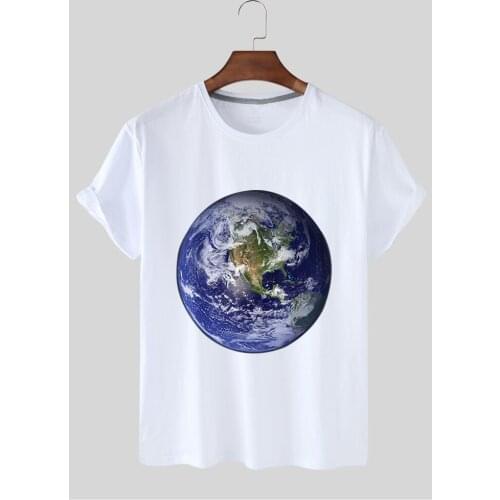Womens T Shirt Fashion Mens and Womens T Shirt Earth Print T Shirt Cotton Comfortable Loose Short Sleeved Womens Top