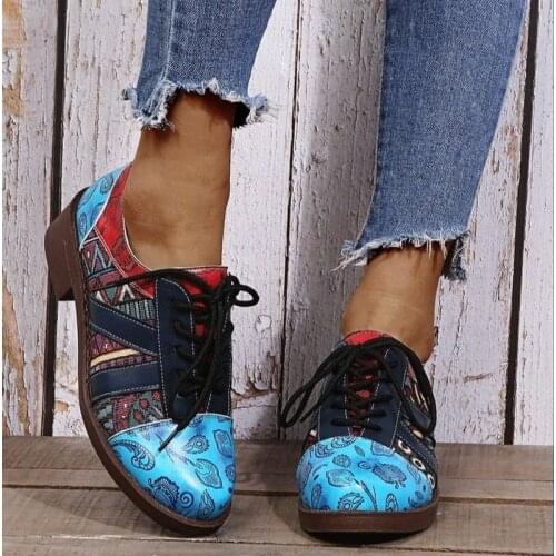 Llogai Vintage Chelsea Shoes Women Lace-Up Spring Leather Patchwork Zipper Retro Casual Ladies Shoes Woman Zapatillas Mujer 2021