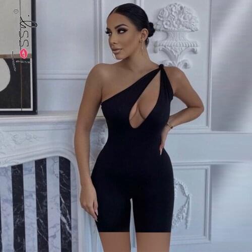 Tossy Hollow Out Jumpsuit 2021 Summer Female One-Shoulder Backless Women Sexy Skinny Bodycon Overalls Romper Party Club Outfit
