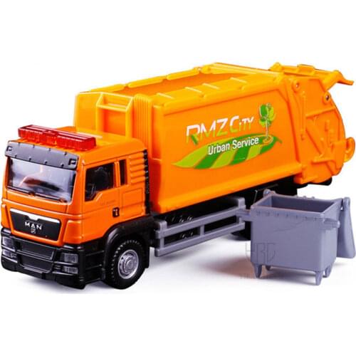 1/64 Garbage Truck Alloy Car Model Toy 15cm Sanitation Metal Plastic Truck Engineering Vehicle Childrens Toy Kids Holiday Gifts