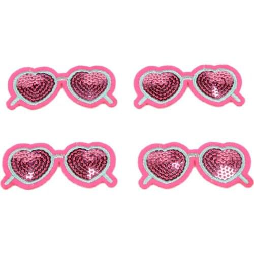 10pcs/lot Cartoon Sequined Love Sunglasses Stickers DIY Fabric Appliques Iron On Sew On Apparel Patch Handmade Garments Patches