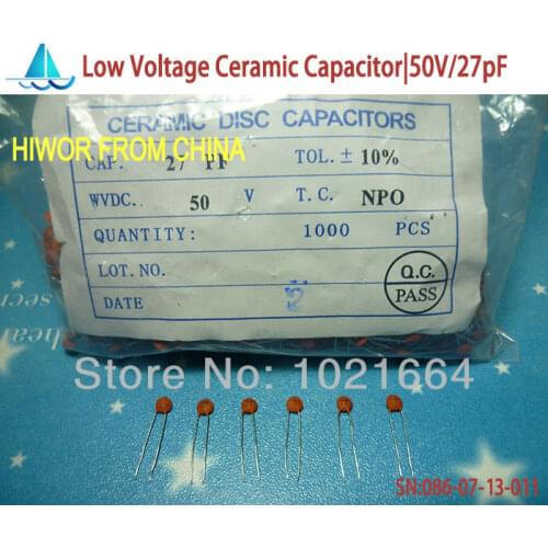 1000pcs/lot)(Ceramic Capacitors|Low) 50V 27pF, Low Voltage Ceramic Disc Capacitor, TOL.10